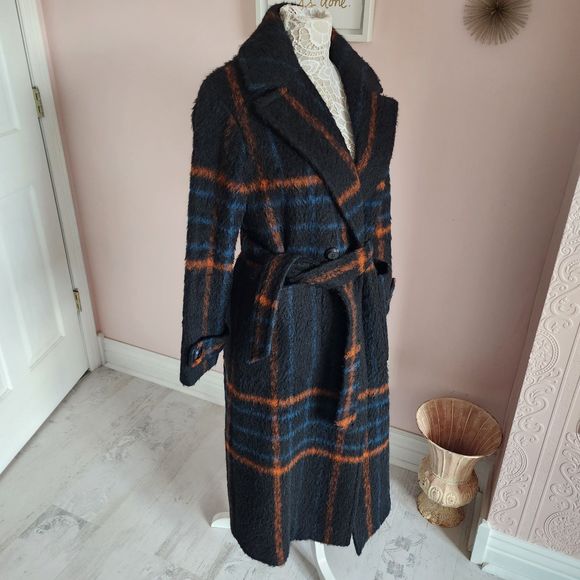 SOLD Trina Turk Wool double breasted mohair long coat fun colors  belt 6 - Picture 11 of 13